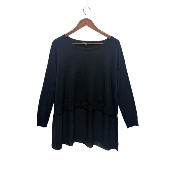 Eileen Fisher Womens Tunic Top Silk Cashmere Size L Black Scoop Neck Lagenlook - Picture 1 of 11